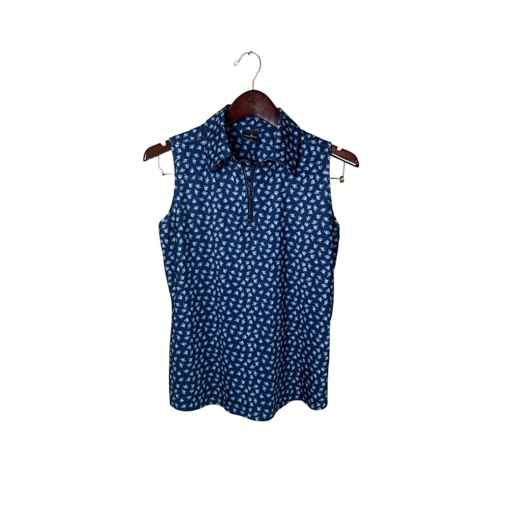 Belyn Key 1/4 Zip Pullover Golf Top Womens Medium Blue Sleeveless Athletic Fit
